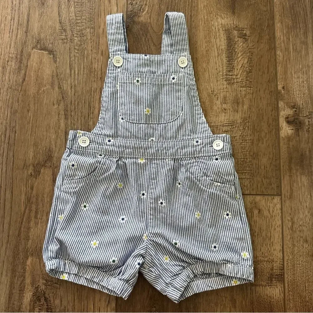 Carter’s Daisy Striped Overalls, Blue/White/Yellow, Shortalls, Infant, 9m